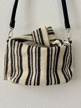 Urban Expressions Woven Mini Tote Bag Crossbody Black White Vegan NWT